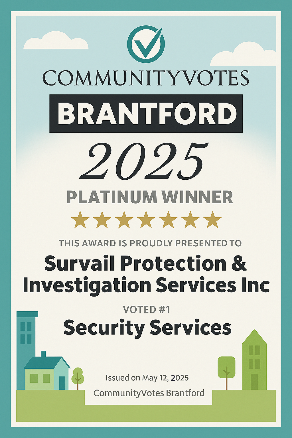 Community Vote Brantford 2025 Platinum Winner - SurVail Protection & Investigation Services